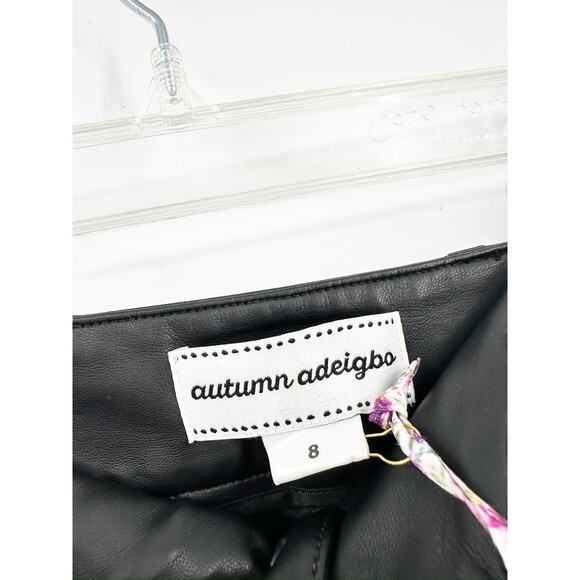 Autumn Adeigbo Lykke Black Slim Straight Crop Faux Leather Pants Size 8 NWT - Picture 5 of 6